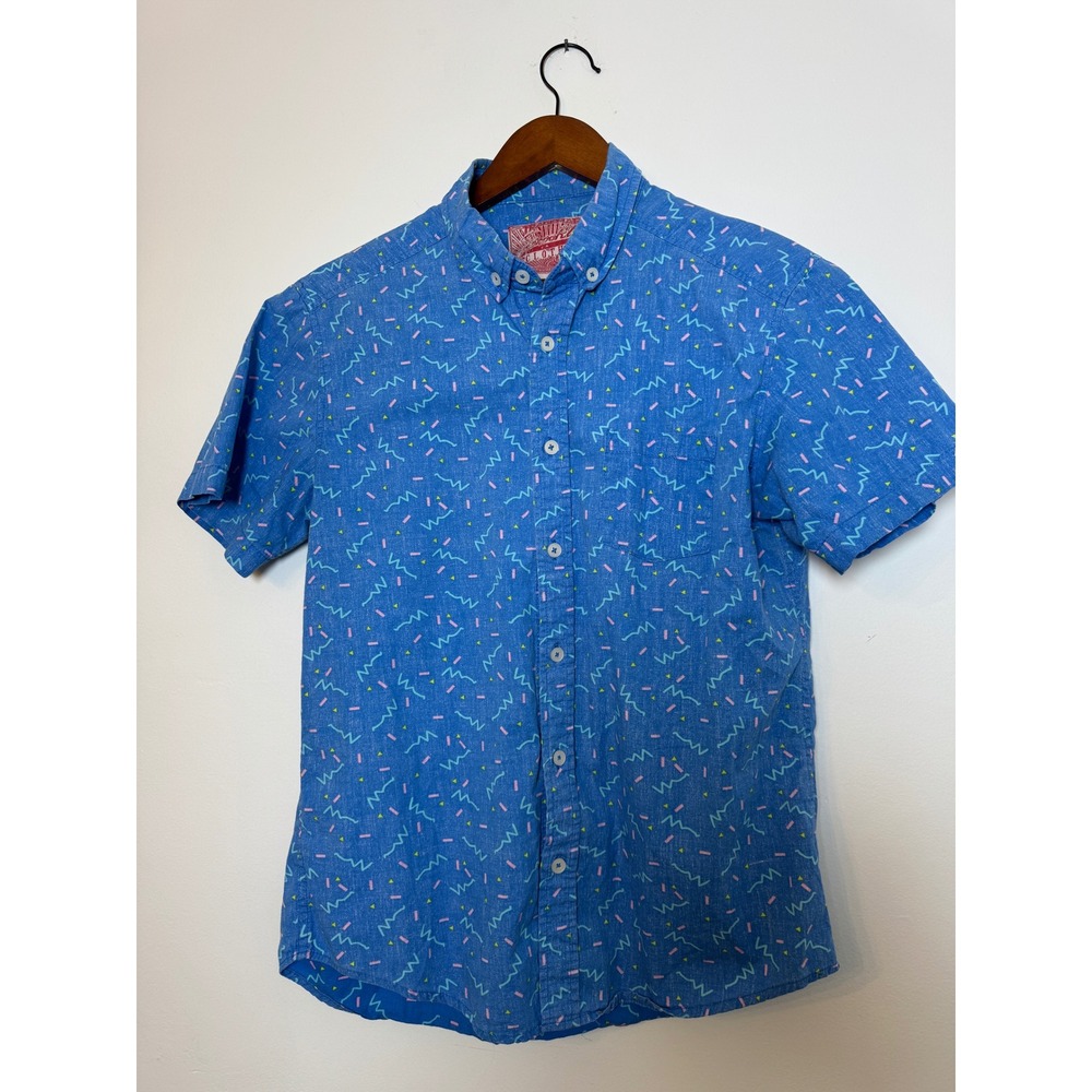 Brooklyn Cloth Mens Small Blue 90s Retro Short Sleeve Button Down Shirt